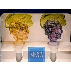 Mikasa Chablis Set of 2 Grape Leaf Bottle Stoppers Amber Purple Glass